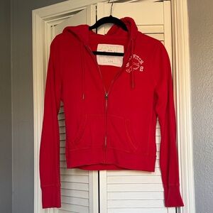 Abercrombie & Fitch Red Hooded Zip-Up Sweatshirt